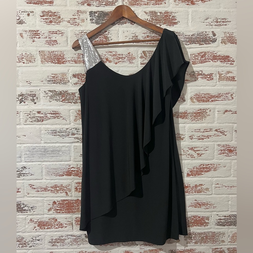 Dressbarn Collection Dress Elegant Formal Cocktail Black Jersey Knit Sequin Sz 8